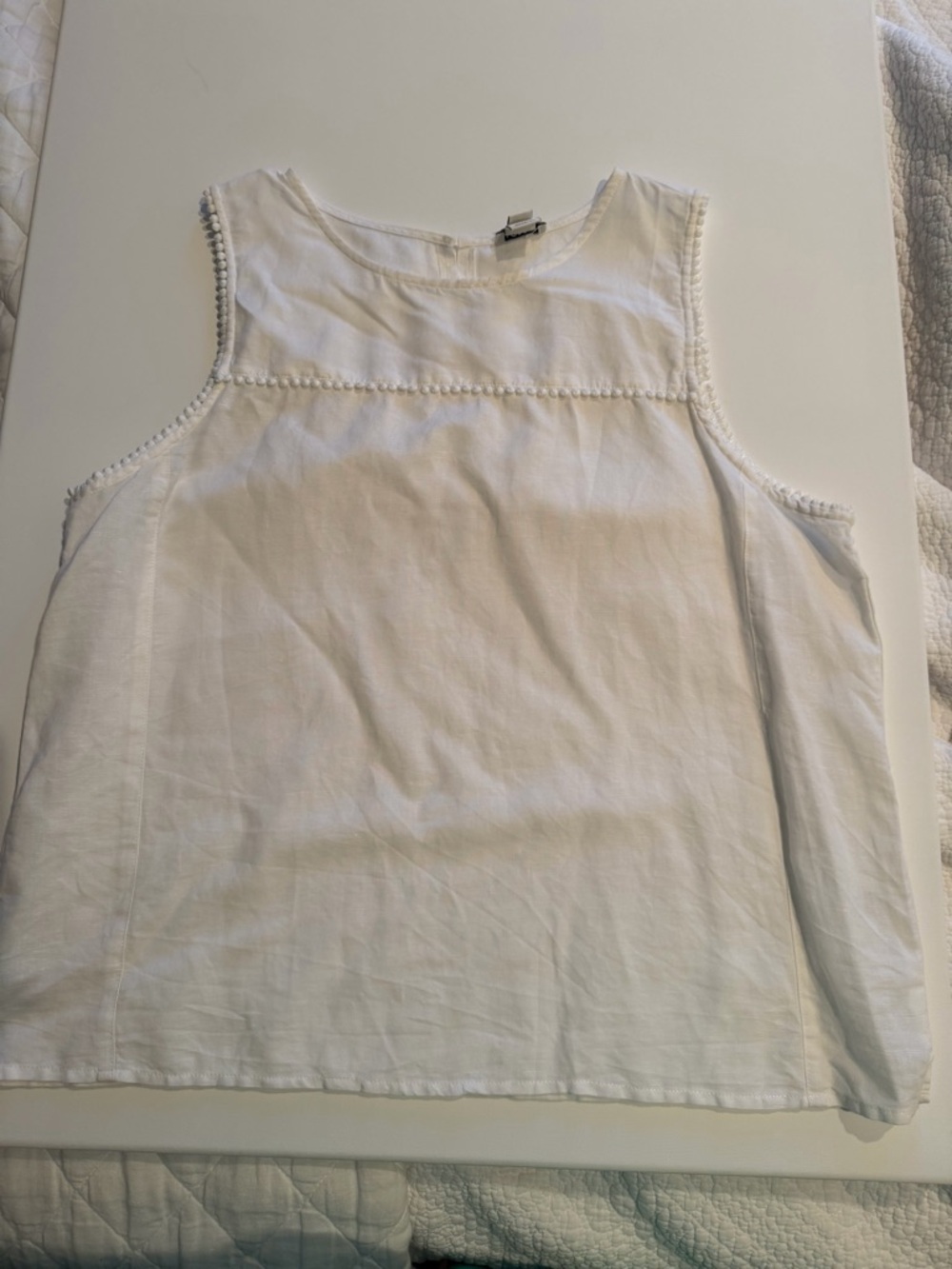 J. Crew Cream Sleeveless Top with Pom-Pom Trim